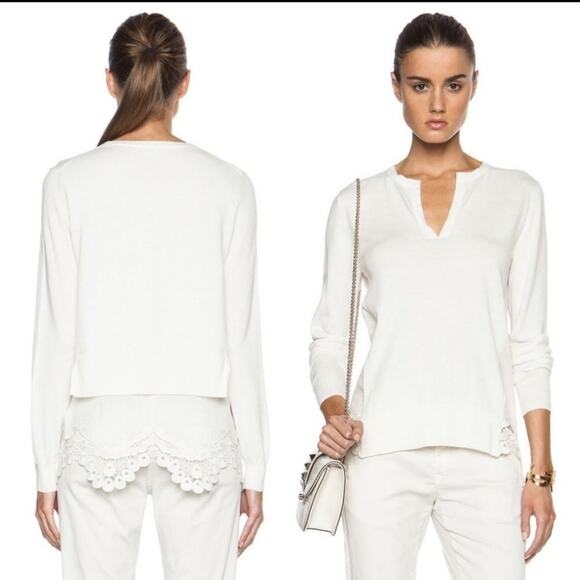 Thakoon Addition V-neck Sweater With Voile Underlay - Picture 1 of 7